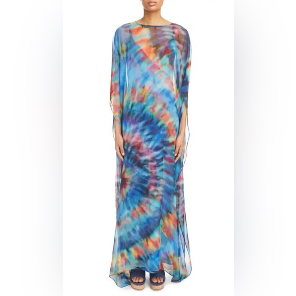 Chloe Tie Dye Silk Caftan & Maxi Slip dress Blue Multicolor Size 38 $4032 NEW - Picture 4 of 10